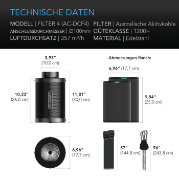 AC Infinity Aktivkohlefilter 357m³/h ø100mm