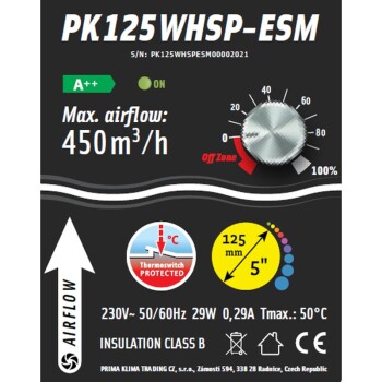 Prima Klima Rohrventilator Whisperblower EC ESM 0-100% Drehzahregler 450m³/h ø125mm